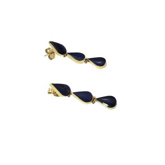 Vintage 14 Karat Yellow Gold and Lapis Lazuli Dangle Earrings #12362 - Picture 3 of 6